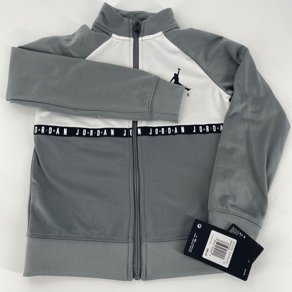 Kids Jordan Track Jacket Full Zip Grey White Jumpman Logo Activewear Size S 4-5